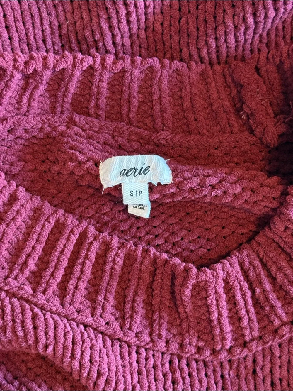 Aerie Chenille Crewneck Sweater Burgundy Oversized Cozy Size S